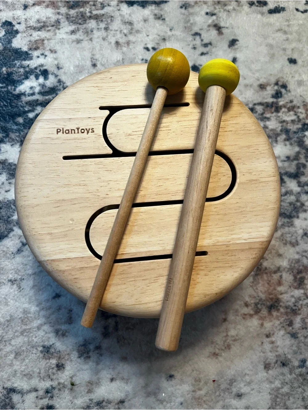 PlanToys Wooden Hand Drum with 2 Mallets sticks - Kids Musical Toy